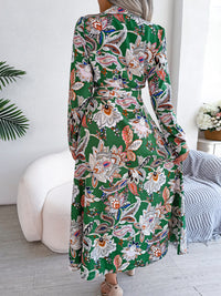 Tied Printed Long Sleeve Midi Dress