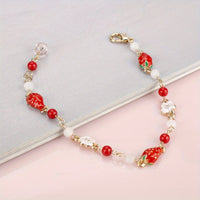 Cute Strawberry Charm Bracelet Elegant Fruit Design Hand Jewelry For Women Girls Gift