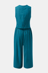 Round Neck Top and Wide Leg Pants Set