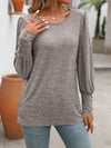 Decorative Button Round Neck Long Sleeve T-Shirt