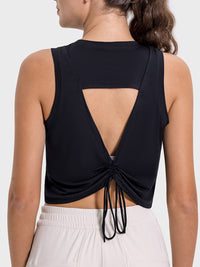 Drawstring Cutout Round Neck Active Tank