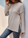 Slit Half Button Long Sleeve T-Shirt