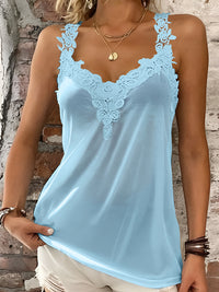 Full Size Lace Detail V-Neck Tank