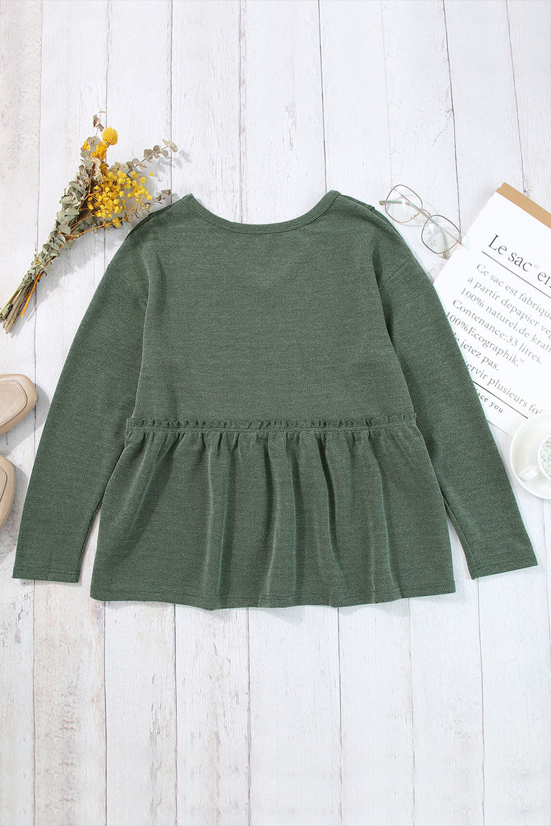 Peplum V-Neck Long Sleeve T-Shirt