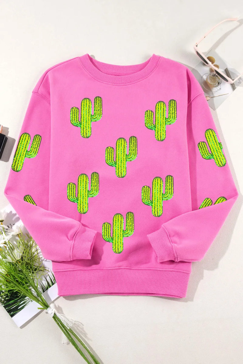 Sequin Cactus Long Sleeve Sweatshirt