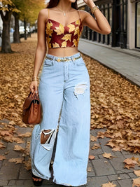 High-Rise Wide Leg Bohemian Denim Jeans - Trendy Ripped Raw Hem, Stretchy Elastic Waistband, Floor-Sweeping Length for Women with a Chic Sense of Style