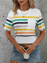 Striped Round Neck Short Sleeve T-Shirt