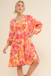 And The Why Full Size Printed Tie Back Long Sleeve Dress