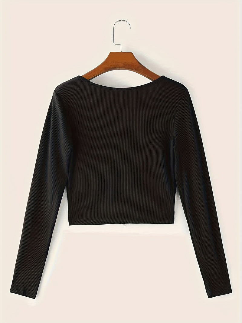 All-Season Rhinestone Deep V Neck Knit Sweater - Chic, Durable & Stretchy Slim Crop Top for Women