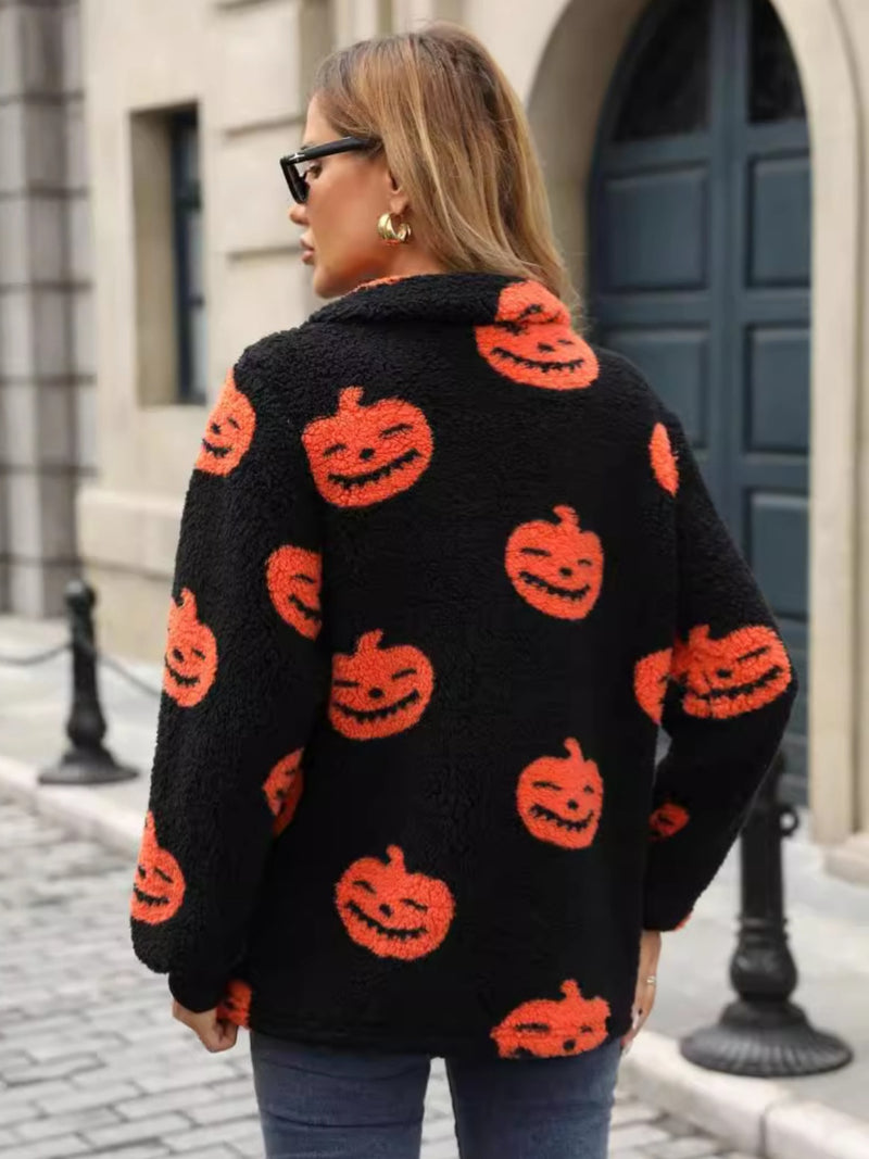 Jack-O'-Lantern Half Zip Long Sleeve Sweatshirt