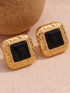 Vintage earrings stainless steel classic hammered pattern square black acrylic earrings