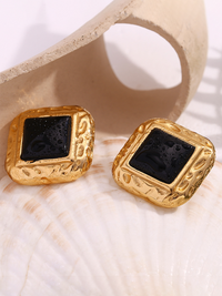 Vintage earrings stainless steel classic hammered pattern square black acrylic earrings