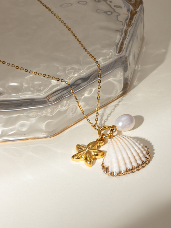 New ocean series pearl accessories, fashionable and versatile starfish shell necklaces and necklaces