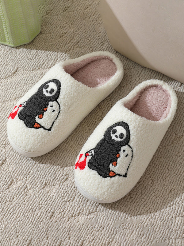 Halloween pattern home plush warm slippers