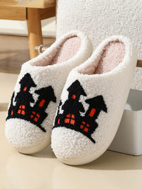 Halloween Ghost House Pattern Home Plush Warm Slippers