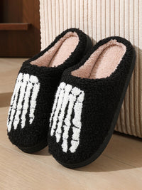 Halloween Love Skeleton Hand Pattern Home Plush Warm Slippers