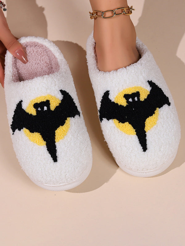 Halloween bat pumpkin pattern home plush warm slippers