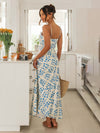 New spring and summer sexy slim-fit suspender V-neck printed backless long dress