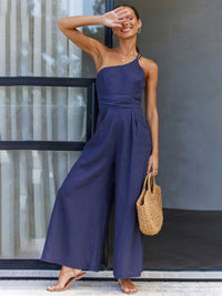 New casual, comfortable and refreshing sleeveless waistless backless loose wide-leg jumpsuit