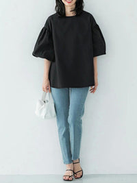 New loose large lantern sleeve round neck shirt top