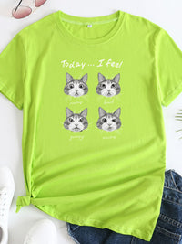 New cat print round neck short sleeve T-shirt