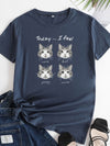 New cat print round neck short sleeve T-shirt