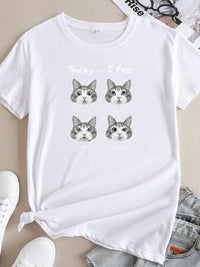 New cat print round neck short sleeve T-shirt