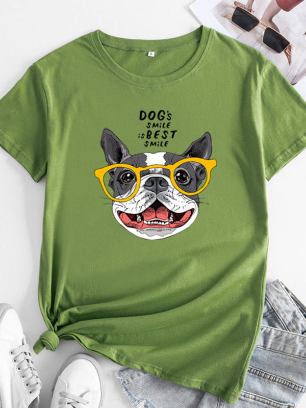 New puppy print round neck short sleeve T-shirt