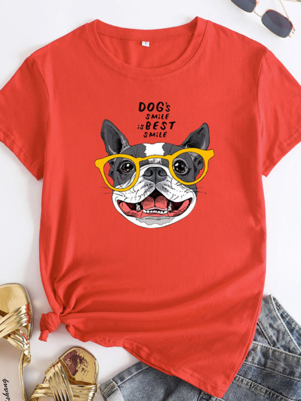 New puppy print round neck short sleeve T-shirt