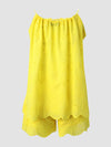 New women's sleeveless drawstring ruffled hollow camisole embroidered shorts suit