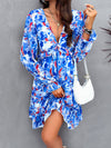 New elegant printed V-neck long-sleeved dress