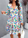 New elegant printed V-neck long-sleeved dress