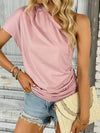 New pink off-shoulder one-shoulder casual top