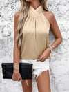 New style solid color sleeveless collar pleated top