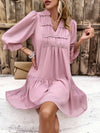 New solid color casual V-neck mid-sleeve dress