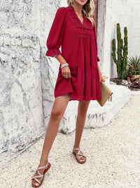 New solid color casual V-neck mid-sleeve dress