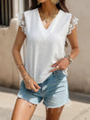 V-neck elegant lace patchwork short-sleeved shirt