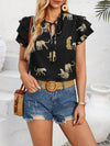 New casual summer V-neck printed ruffle sleeve top