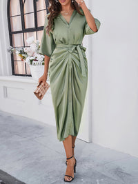 New style elegant solid color waist-cinching dress