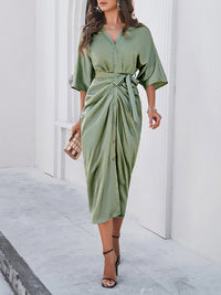 New style elegant solid color waist-cinching dress