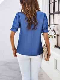 New casual solid color V-neck short-sleeved top