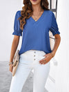 New casual solid color V-neck short-sleeved top