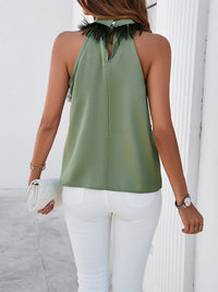 Spring and summer new style casual sleeveless stand collar feather top