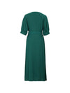 New women's V-neck mid-sleeve green dress with belt