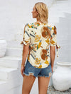 New fashionable printed casual V-neck knotted top