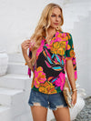 New fashionable printed casual V-neck knotted top