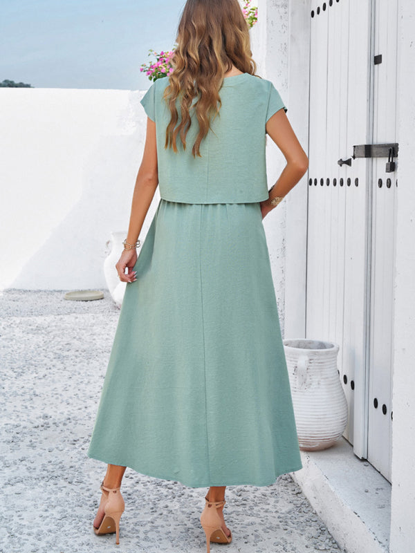 New spring and summer casual sleeveless top and long skirt suit