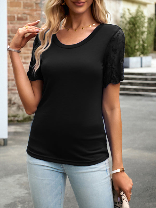 New casual lace short-sleeved T-shirt