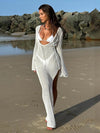 New Beach Sunscreen Dress Sexy Knitted Hollow Perspective Seaside Vacation Long Dress