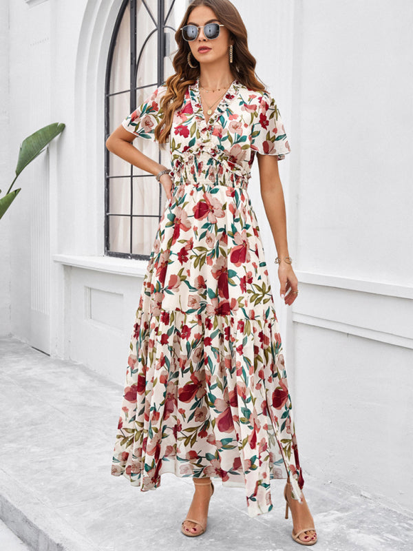 Spring and summer new temperament casual printed waist dress